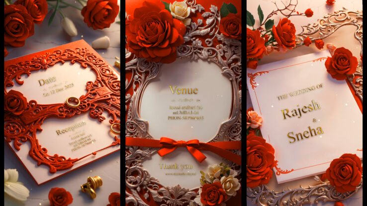 3D Rose Themed Wedding Invitation