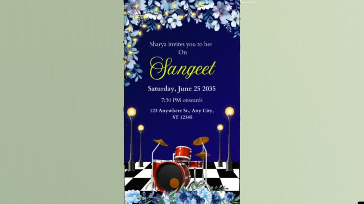 Blue Sangeet Ceremony Invitation